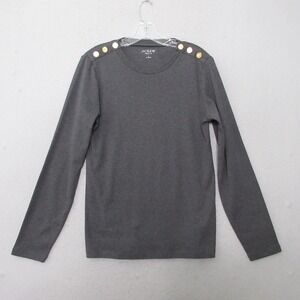 J Crew Perfect Fit T‎ Shirt Women Large Gray Gold Lion Button Crewneck Capsule